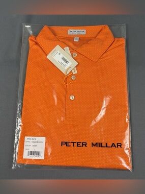 Peter Millar Golf Shirt Polo CS Summer Comfort Printed Large Orange MSRP $145
